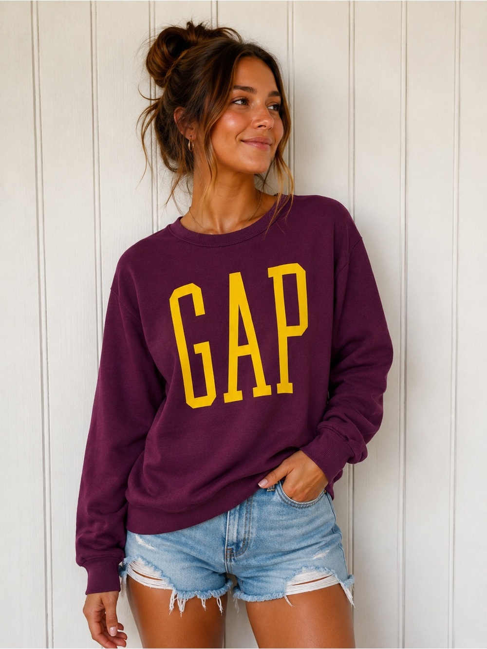 GAP Plum Sweatshirt with Bright Yellow Logo
